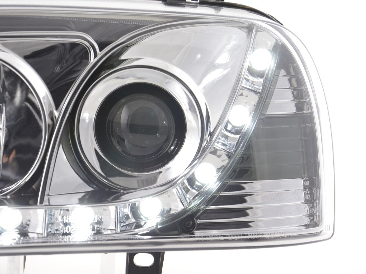 Scheinwerfer Set Daylight LED Tagfahrlicht VW Golf 3 91-97 chrom für Rechtslenker Scheinwerfer Set Daylight LED Tagfahrlicht VW Golf 3 91-97 chrom für Rechtslenker